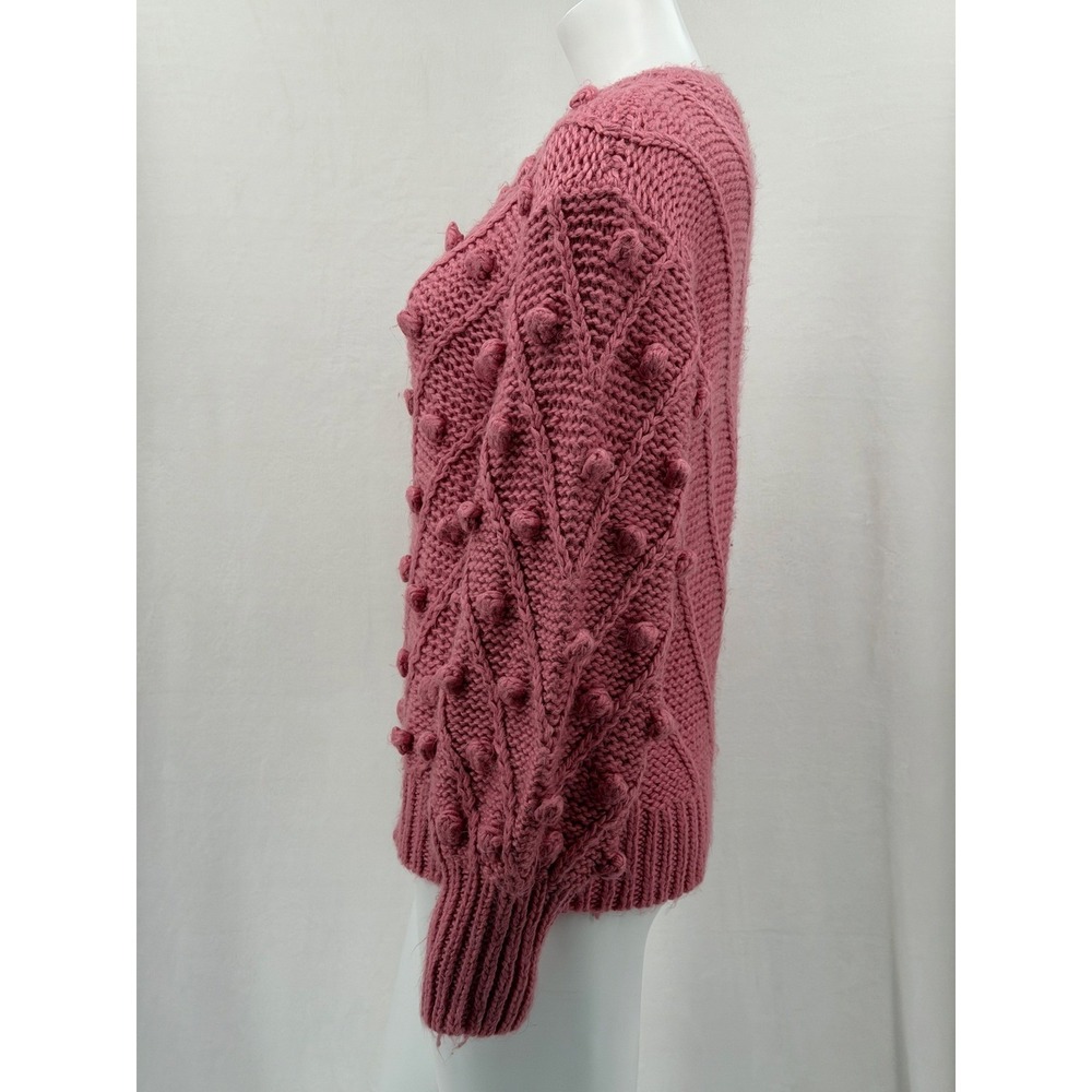 C/Meo Collective Sweater Women XS Pink Trade Places Pom 3D Chunky Knit Fall Boho - Picture 4 of 10